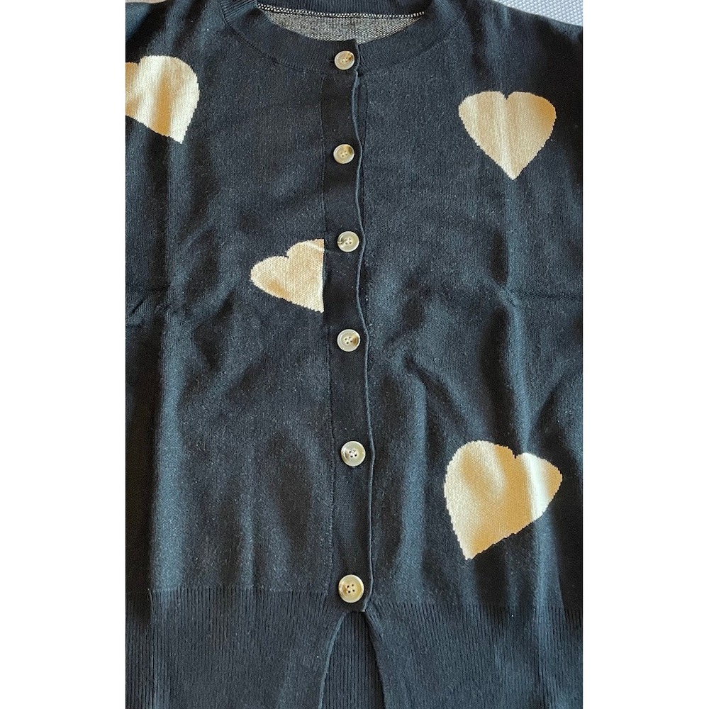 Womans Knit Cardigan Button Down Open Front Sweater with Beige Hearts Size Large - Picture 4 of 14